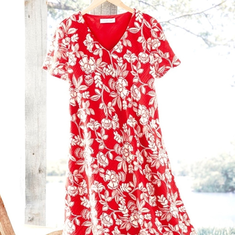 NWT Coldwater Creek Garden Delight Gauze Dress PM SOLD OUT Fresh Red Multi